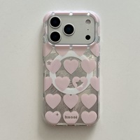 Coque de téléphone magnétique ZL120 rose et bleue en forme de cœur pour iPhone 17/16 Pro, étui support dessin animé pour iPhone 15/14 couleur unie