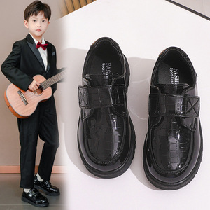 Scarpe Eleganti per Bambini in Pelle PU Nera Stile Coreano, Suola Morbida, Chiusura con Velcro, Finitura Lucida - Product Image 3