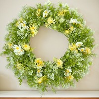 Couronne de printemps artificielle avec marguerites et feuilles d'eucalyptus, mini-couronne de marguerites, accessoires de photographie extérieurs pour Pâques, décoration florale en plastique pour mariage
