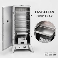 Fumoir à gaz extérieur avec thermomètre, allumage électronique, 4 grilles, acier inoxydable, flamme réglable
