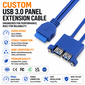 Cable de Montaje en Panel LUNG KAY con Doble Puerto USB 3.0, Conector de 20 Pines para Placa Base a 2 Puertos USB 3.0 A Hembra con Tornillo M3 para Servidor IPC - Product Image 1