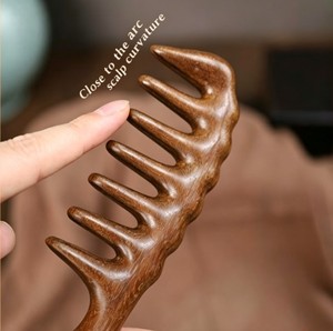 Sandalwood <b>Comb</b> Head Meridian <b>Comb</b> Massager for Unclogging Long Handle <b>Wide</b> Tooth <b>Comb</b> Head Massage - Product Image 1