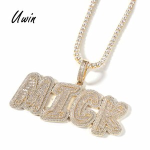 Iced out <span class=keywords><strong>CZ</strong></span> cơ thể chất béo font Baguette tùy chỉnh tên Mặt dây chuyền Hiphop phong cách vòng cổ ban đầu thư cá nhân đồ trang sức cho nam giới phụ nữ - Product Image 1