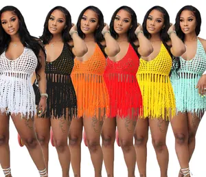 STOCK 6Colors Sexi Lady Two Pieces Bathing Suits Crochet Swimwear Plus Size Boy Short Beachwear