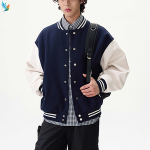 Veste bomber streetwear oversize à manches en cuir blanc, veste varsity noire en mélange de laine <span class=keywords><strong>pour</strong></span> <span class=keywords><strong>homme</strong></span> - Product Image 6