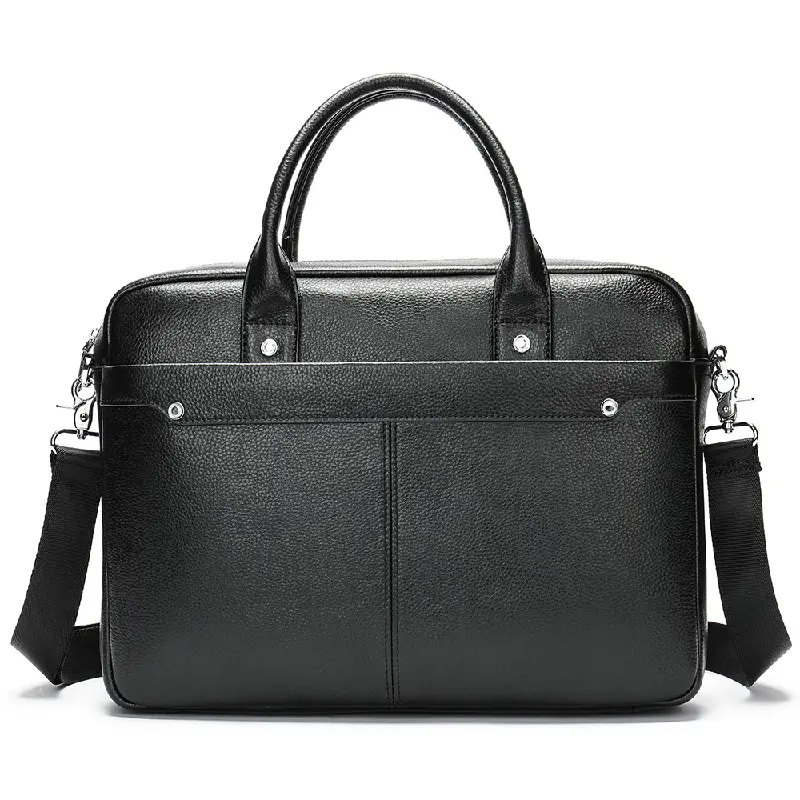 Wholesale and custom genuine cow leather briefcase bag casual Business shoulder messenger bag black Men's laptop handbag