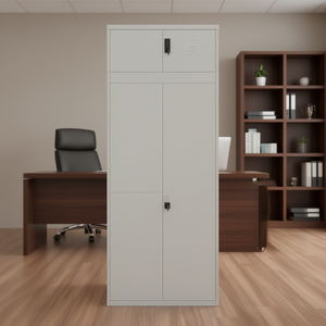 Grande Armadio Portadocumenti in Acciaio Verniciato a Polvere Grigio Chiaro, Armadietto per Ufficio con Serratura, Arredamento Commerciale dal Design Minimalista - Product Image 2