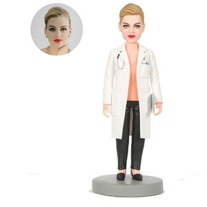 Statuette personnalisée en pâte polymère style Q, figurine bobblehead faite à la main, cadeau souvenir Saint-Valentin pour médecin - Product Image 3