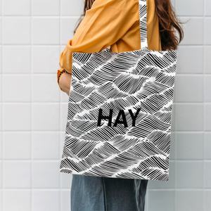 Sac fourre-tout personnalisé en toile de coton à rayures noires et blanches Designer Work Beach Lunch Travel Grocery Shopping Bag - Product Image 2