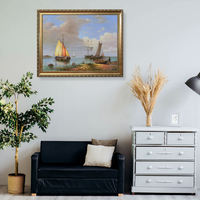Fournitures de haute qualité décoration murale néerlandais beau paysage fait à la main mer bateau peinture à l'huile sur toile