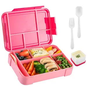 Kids And Students Food Container Sealed 5 Compartments Work Microwavable Heating Plastic Bento Lunch Box With Fruit Salad Boxes