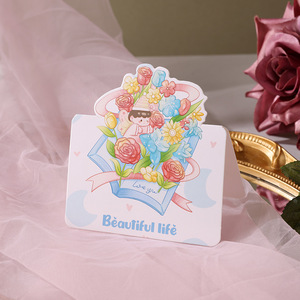 Cartes de vœux personnalisées pour la fête des mères, mini-cartes de vœux avec des fleurs de dessin animé, papier offset, vente en gros d'usine - Product Image 5