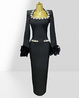 2026 Modisches Hochwertiges Partykleid Diamant-Luxus Kristall & Feder-Ärmel Bodycon Bandage-Kleid Glamouröses Abendkleid