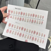 Ongles à presser de haute qualité, effet gel instantané de salon, forte adhérence, réutilisables, 30 pièces, courts, forme amande, French manucure, tenue 14 jours YO-143