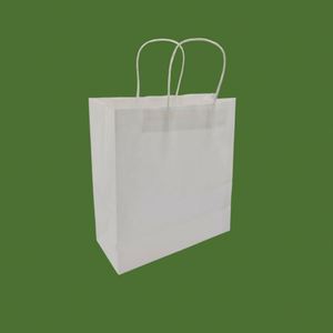 Sac en papier kraft blanc avec poignée longue, recyclable, avec impression offset - Product Image 5