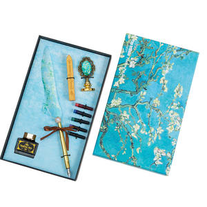 European American Feather Oil <b>Painting</b> Style Birthday Creative Gift Dipping Ballpoint <b>Pen</b> Set 0.5mm Metal - Product Image 5