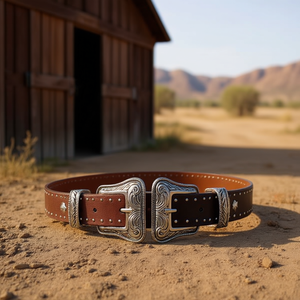 Cintura in Vera Pelle con Doppia Fibbia 3x100cm, Accessori Argento, Stile Western - Product Image 2