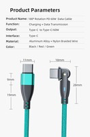 Cable USB C a C de 60W, 3A, Carga Rápida, Cable Trenzado de Nailon con Rotación de 180 Grados