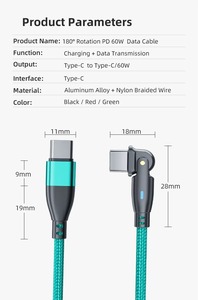 60W <b>Type</b> <b>C</b> <b>Cable</b> 3A <b>Fast</b> <b>Charging</b> USB <b>C</b> to <b>C</b> <b>Cable</b> 180 Degree Rotating Nylon Braided <b>Cable</b> - Product Image 6