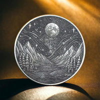Vente en gros majestueux moonrise double face forme ronde pièces en métal paysage de montagne personnalisé et lune pièce de défi en gros