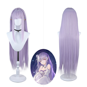 Peluca <span class=keywords><strong>de</strong></span> <span class=keywords><strong>Cosplay</strong></span> Sintética Emilia <span class=keywords><strong>Re</strong></span> <span class=keywords><strong>Zero</strong></span>, Larga y Lisa, Color Morado Claro, con Flequillo, Diadema Trenzada, Resistente al Calor, para <span class=keywords><strong>Cosplay</strong></span> - Product Image 1
