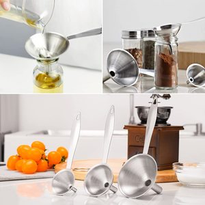 Conjunto de Funis de Cozinha Mini em Aço Inoxidável 3 em 1, Ferramenta de Filtragem de Óleo, Funil de Cabo Longo para Transferência de Óleos e Líquidos - Product Image 3