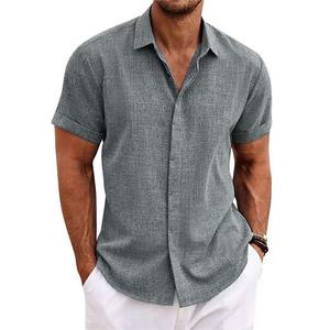 Camisa de Lino de Manga Corta para Hombre, Casual, con Botones, Transpirable, para Playa, Verano, Ligera, Mezcla de Algodón - Product Image 3