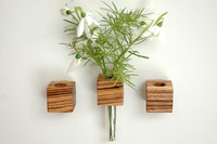 Vase à fleurs en bois cube avec ventouses, vase à fleurs en bois à tige unique, vase en tube de verre à tige unique, décoration de jardin et de bureau