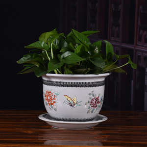 Grand pot à fleurs en céramique de Jingdezhen, style chinois, durable, avec décor en surglaze Famille Rose représentant une scène de neige, idéal pour la plantation en jardin. - Product Image 3