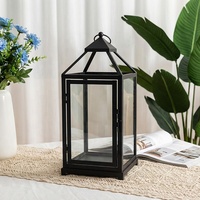 Lanterne à bougie marocaine classique en métal noir de grande taille pour décoration de jardin, intérieur et extérieur