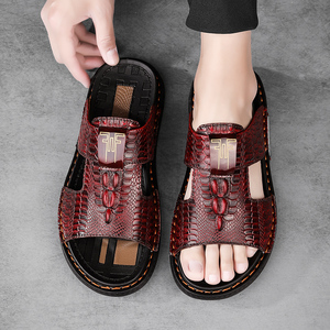 Sandales d'été décontractées en cuir pour hommes, tongs à bout ouvert, grandes tailles 38-45, antidérapantes - Product Image 4