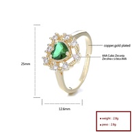 Schöne frühlings grüne Zirkon wasserdichte Mode breiten Ring Vergoldung 18 Karat Gold Herz schmuck für Frauen