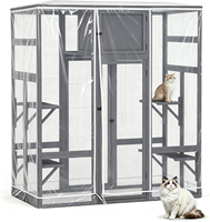 Grand enclos extérieur de luxe pour chat à 3 niveaux en bois avec maison isolée et motif imprimé