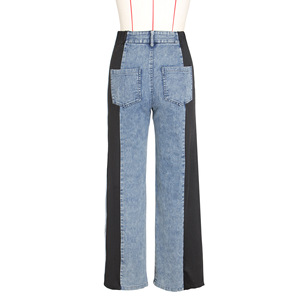 Nouveau design 2024, <span class=keywords><strong>jean</strong></span> décontracté à patchwork, jambes larges, taille haute, extensible, longueur entière, coupe droite, pantalon en <span class=keywords><strong>jean</strong></span> pour femmes - Product Image 6