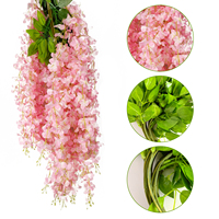 Vente en gros de 6 pièces de glycine en soie artificielle beige guirlande de fleurs suspendue vigne colorée pour Halloween Graduation Pâques