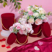 Fullsun Nouveau Boîte à fleurs ronde en velours faite à la main avec logo personnalisé avec couvercles Boîte à cadeaux de nidification en velours de mariage avec poignée