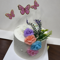 Kit de 11 décorations de gâteau flottantes 3D en forme de papillon et de fleurs en soie, ensemble de pivoines artificielles multicolores pour la décoration de jardin et de fêtes d'anniversaire