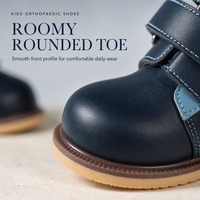 Chaussures orthopédiques montantes pour enfants bleu marine, à triple fermeture auto-agrippante réglable, bout arrondi, semelle en caoutchouc antidérapante, soutien du pied