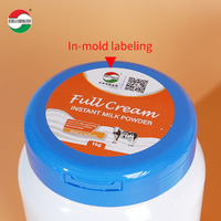 Capuchon à rabat personnalisé en PP pour conteneur de lait en poudre, qualité alimentaire, avec étiquetage intégré et cuillère