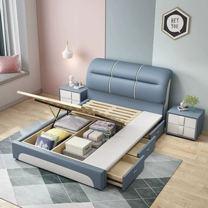 <span class=keywords><strong>Lit</strong></span> simple à panneaux souples 1,2 m, <span class=keywords><strong>lit</strong></span> enfant fille, <span class=keywords><strong>lit</strong></span> enfant garçon, petit format appartement moderne minimaliste 1,2 m avec <span class=keywords><strong>rangement</strong></span> pour chambre - Product Image 4