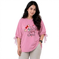 T-shirt décontracté pour femme en jersey de coton rose à imprimé lettres, manches raglan, col rond, coupe ajustée, écologique, séchage rapide, collection Printemps