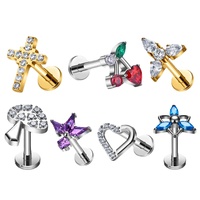 ASTM F136 Titane 16G Cerise Style Boucles D'oreilles Coloré Zircon Top Lobe Labrets De Mariage Convient Oreille Cartilage Helix Piercing