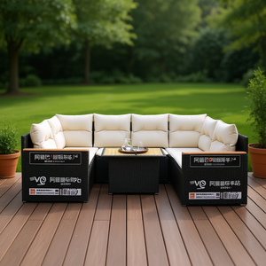 Conjunto de Sofá de Jardín de Ratán Negro con Cojines Crema, Muebles Modernos para Exteriores, para Patio y Jardín - Product Image 2