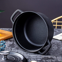Casserole en fonte émaillée noire antiadhésive, pot à soupe et à ragoût, faitout avec couvercle à double anse, 10-28 cm