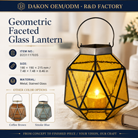 Petite lanterne géométrique en verre de 8 pouces, porte-bougie en verre facetté, décoration de boutique, cadre en métal teinté, style nordique