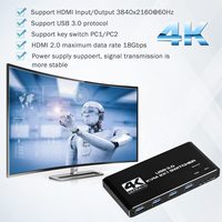 Commutateur KVM USB 2 ports HDMI2.0b pour deux ordinateurs, 4 sorties USB3.0, en alliage d'aluminium, certifié CE/FCC, noir