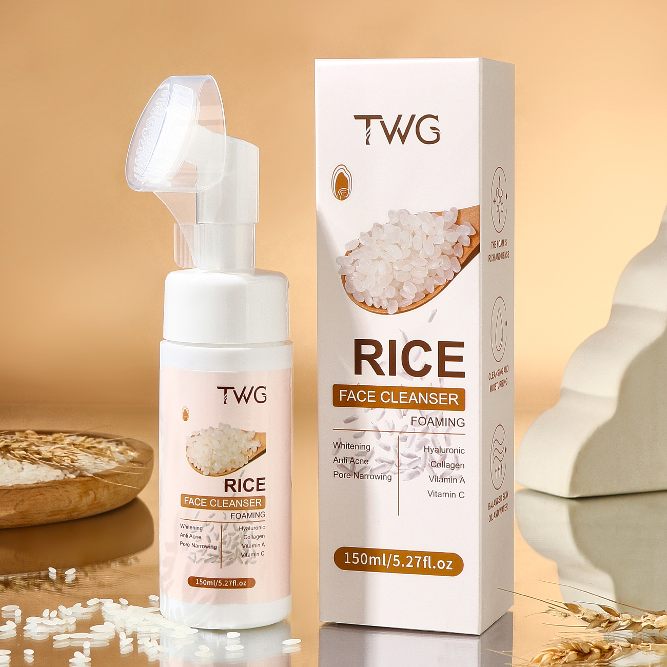 rice glutathione bubble foam cleanser Rice Mild Cleansing Bubble Foaming Facial Cleanser  Muicin