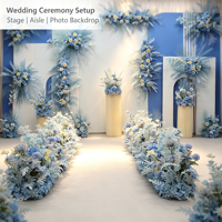 Kit floral artificiel série bleue pour mariage, ensemble d'arrangements de fleurs simulées mixtes pour toile de fond de mariage, allée et entrée