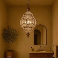 Lampe de plafond en verre marocain, luminaire suspendu en verre transparent avec cadre en laiton, lampe suspendue marocaine