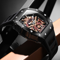 ONOLA Montre Mécanique Entièrement Automatique Carrée Creuse Unique Noire Étanche Bracelet Silicone Lumière Nocturne Vente en Gros Montres OEM